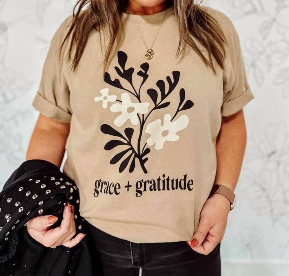 NEW AL + GRAY grace and gratitude tee in beige